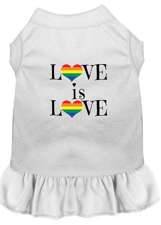 Love is Love Screen Print Dog Dress White Med